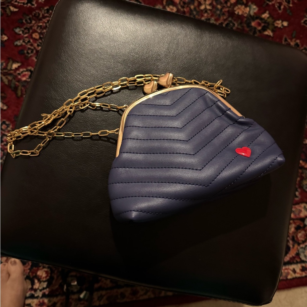 Navy Blue Quilted Chain Bag with Heart Accent